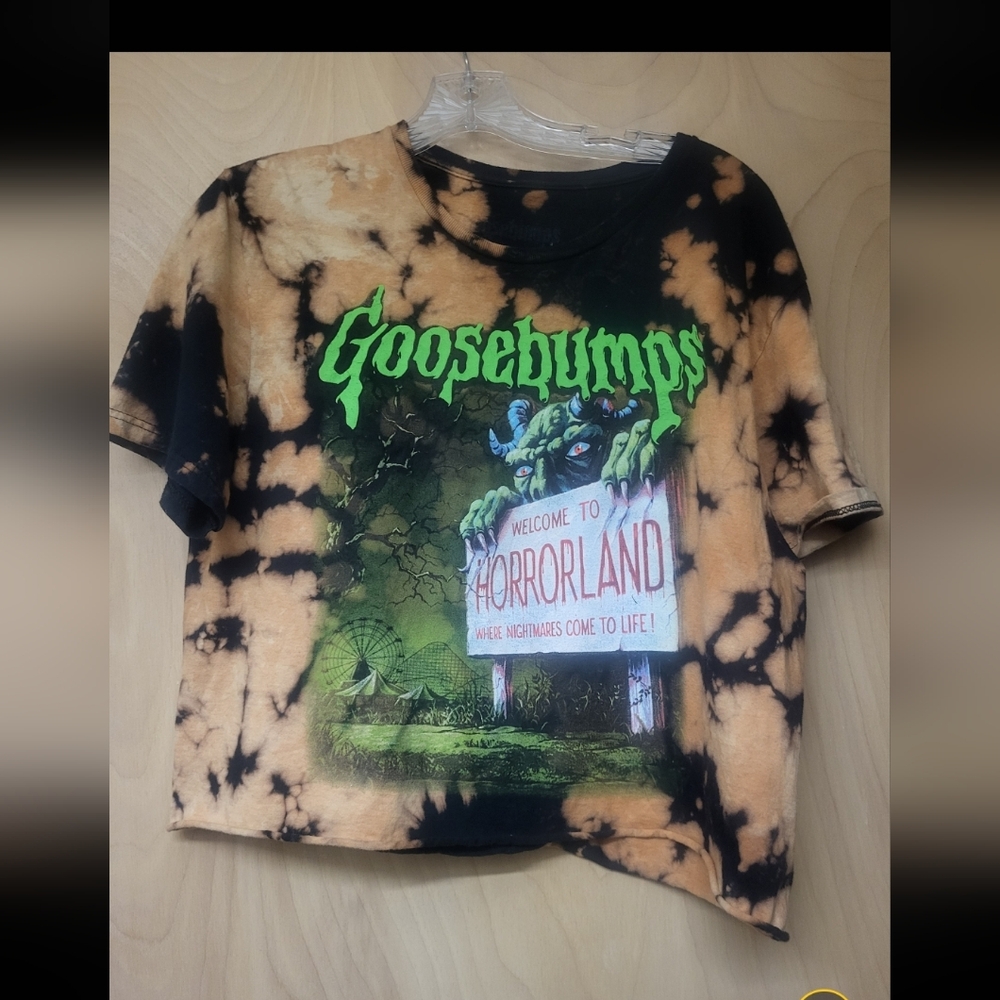 Goosebumps Black Bleached Boxy Crop Top Y2K Horroland Monster Shirt M - Picture 1 of 4